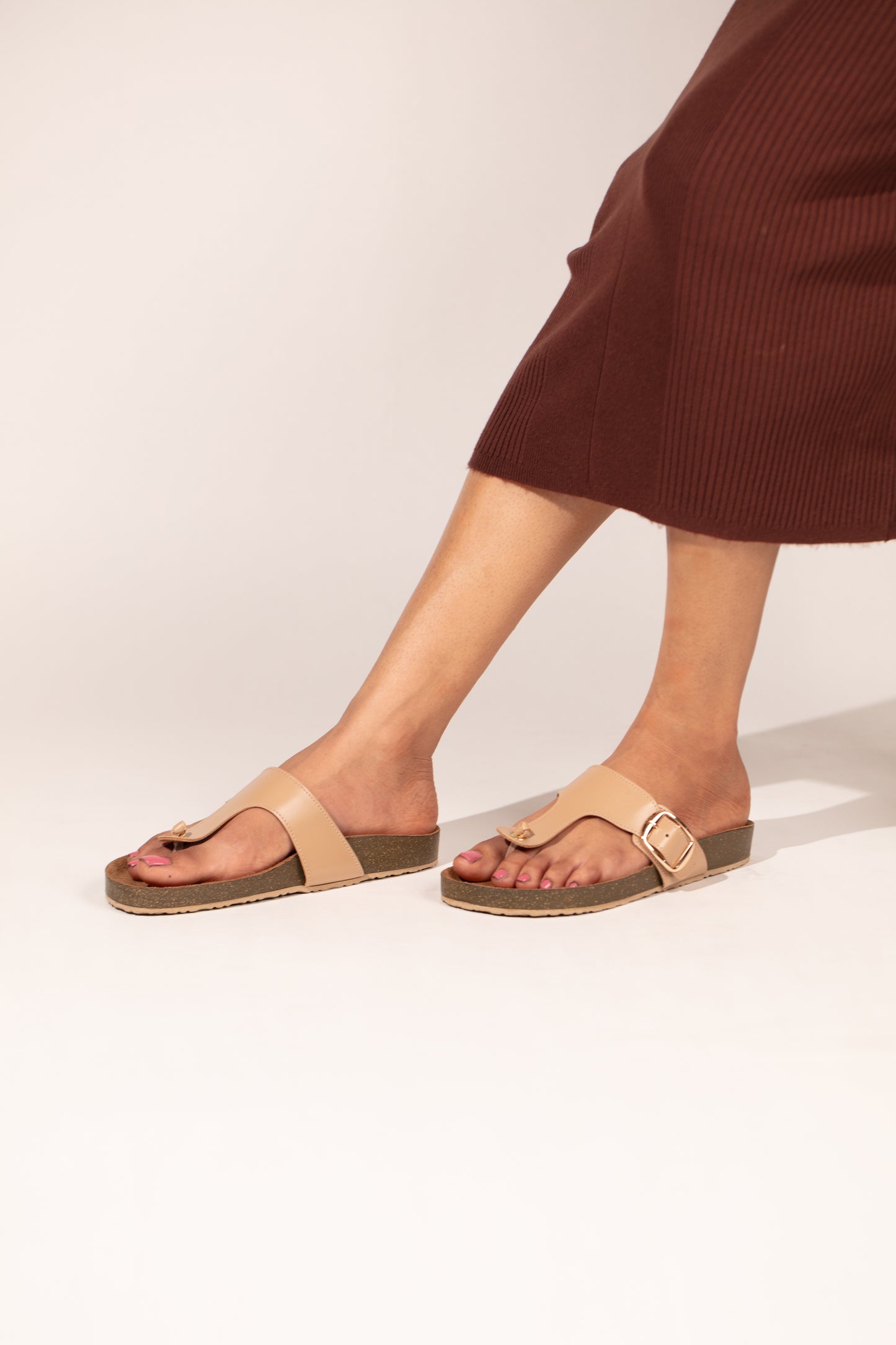 Advika T-strap flats in beige