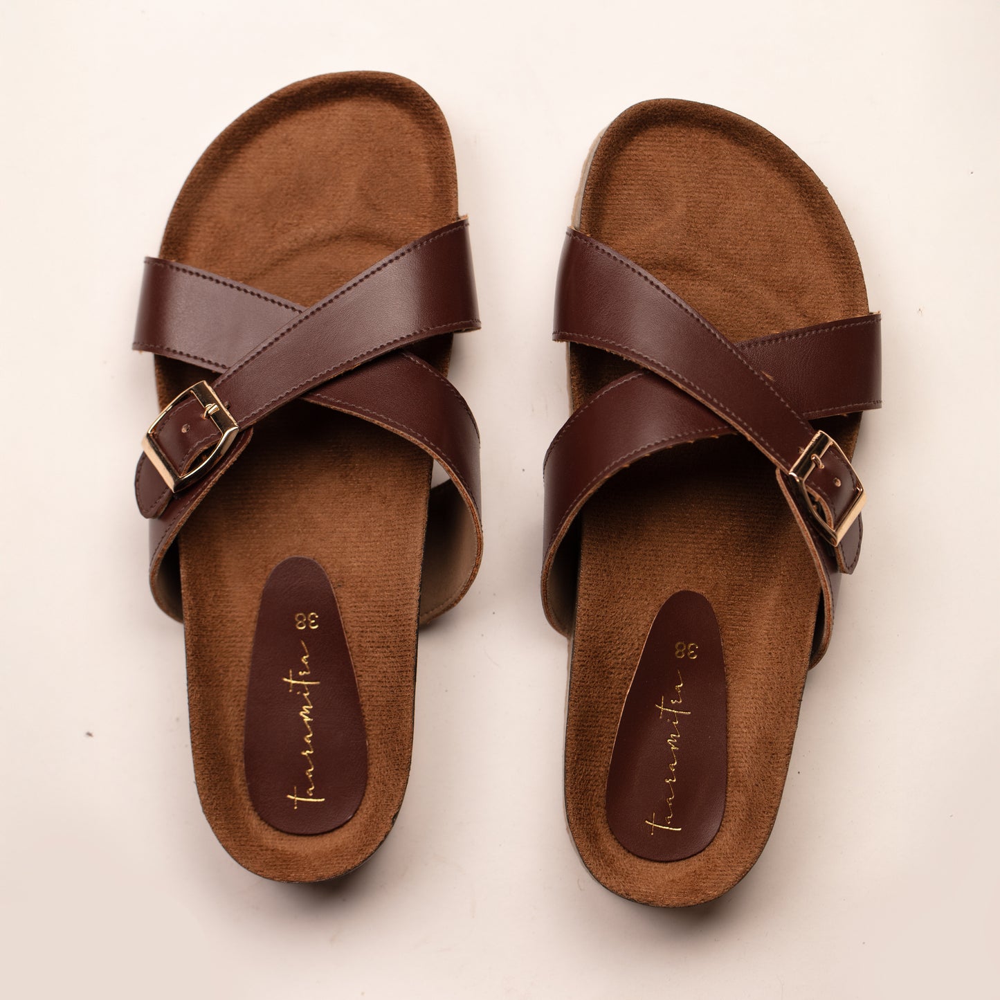 Inaya X-strap flats in brown