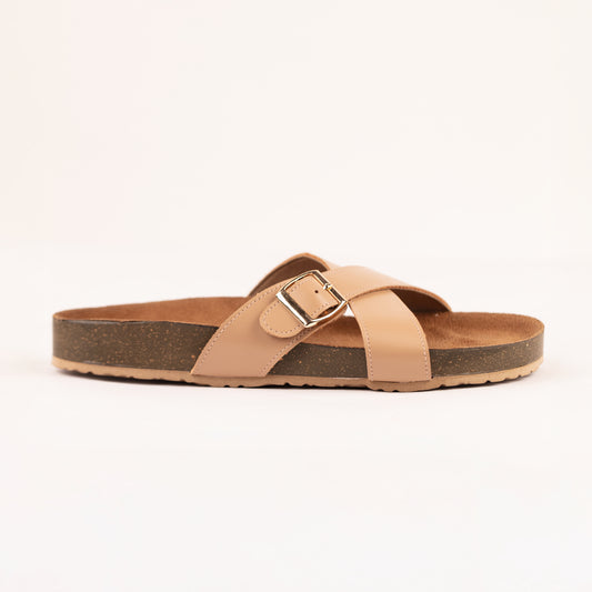 Inaya X-strap flats in beige