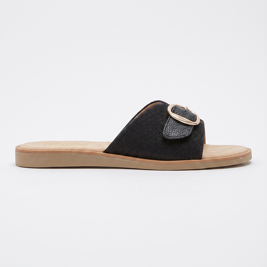 Aashna buckled sliders in black