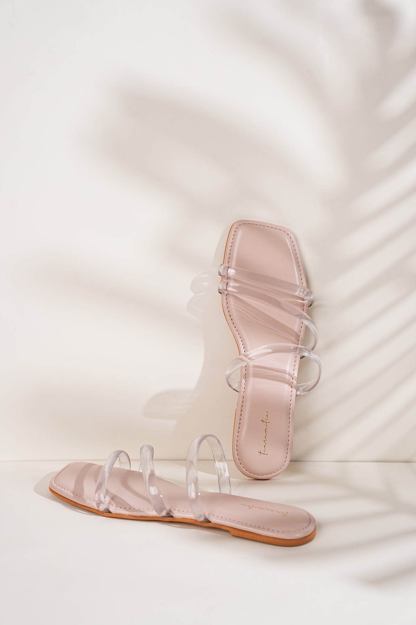 Renee transparent flats in peach