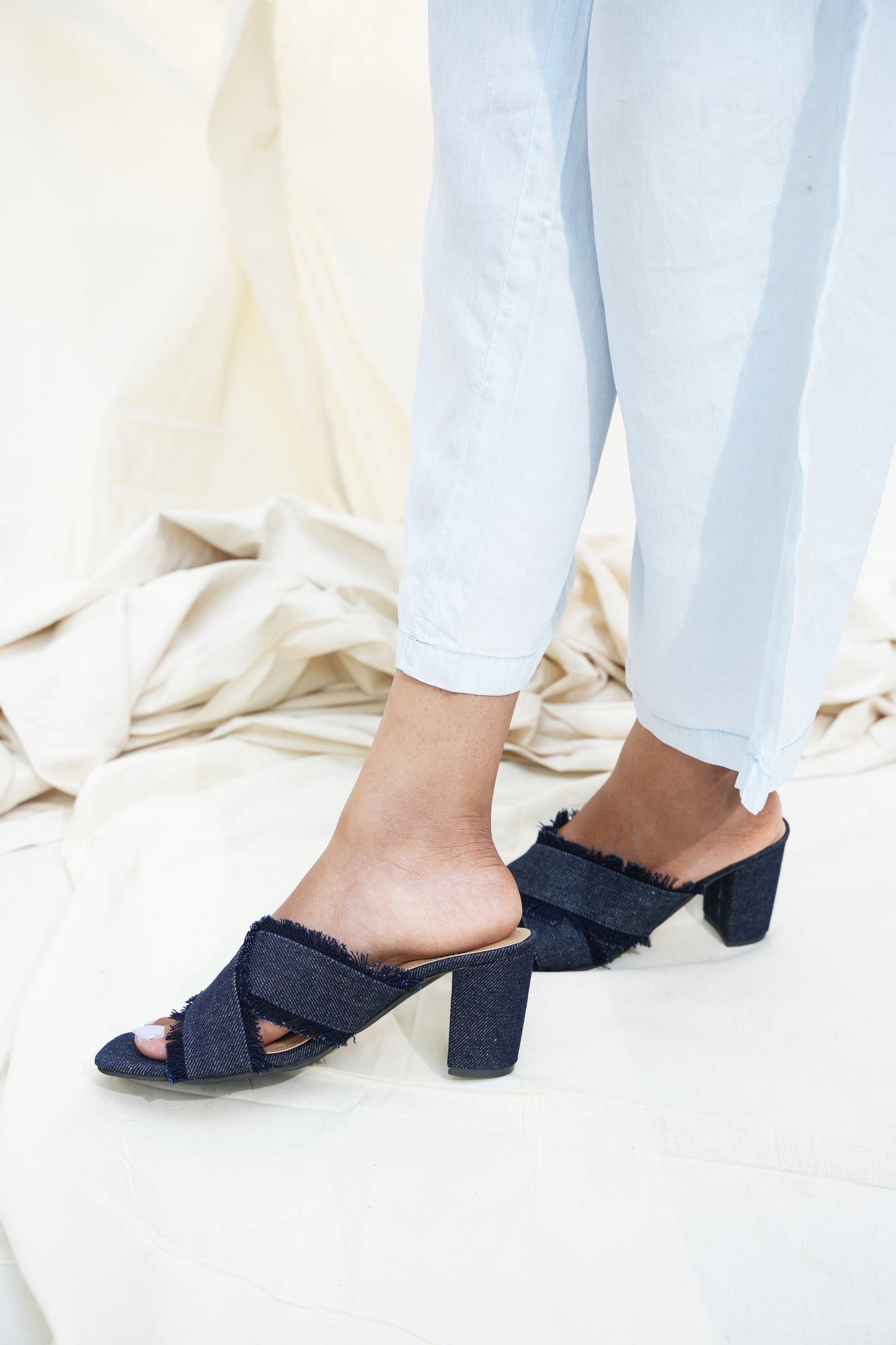 Alia denim blocks in Navy blue