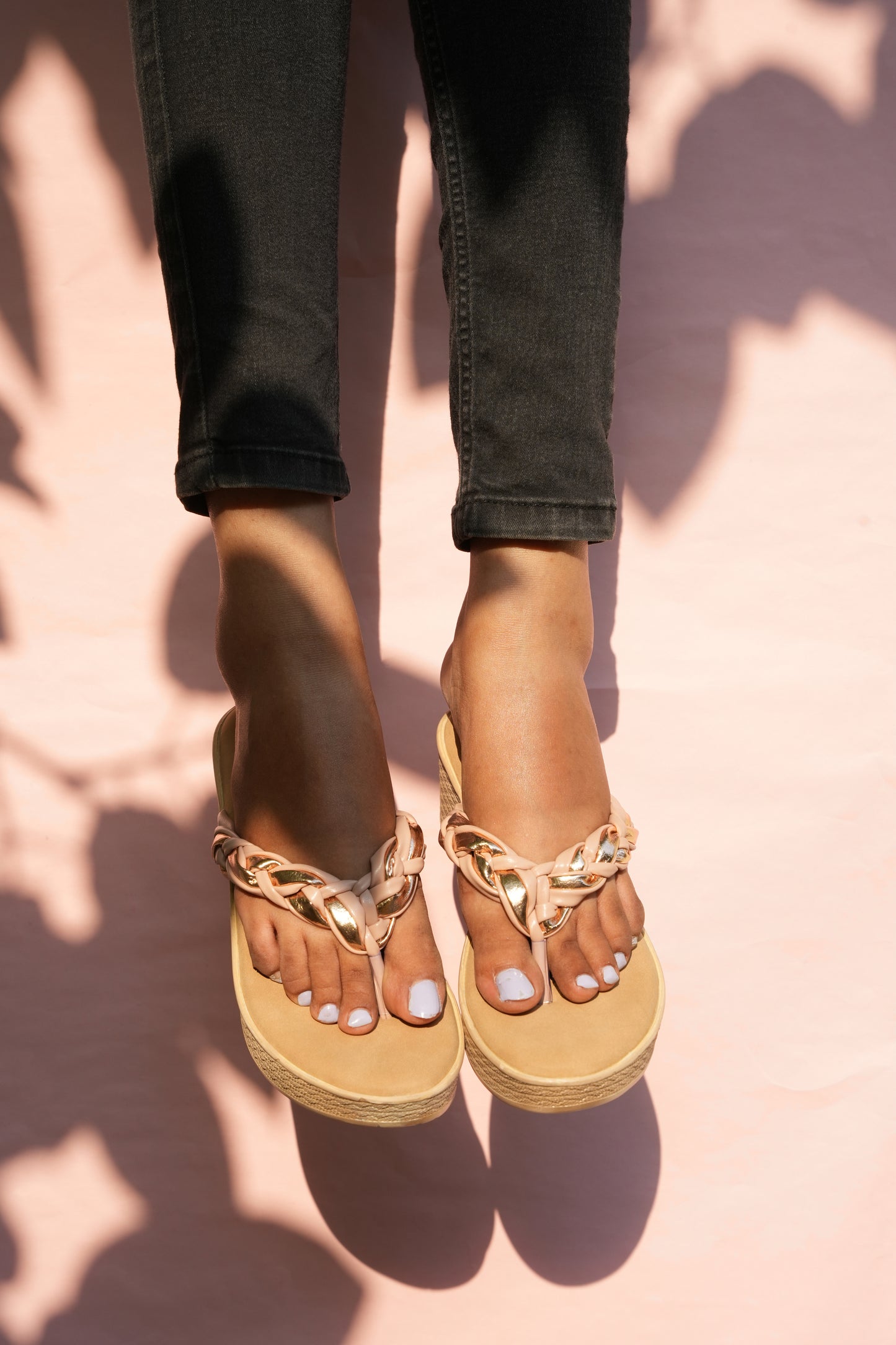 Dolce V strap wedges in peach
