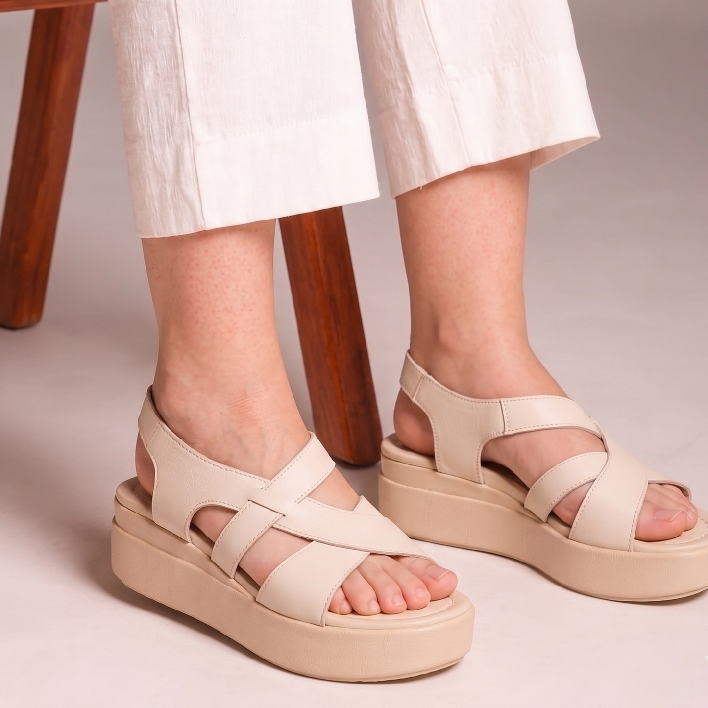 Leila wedge sandals in beige