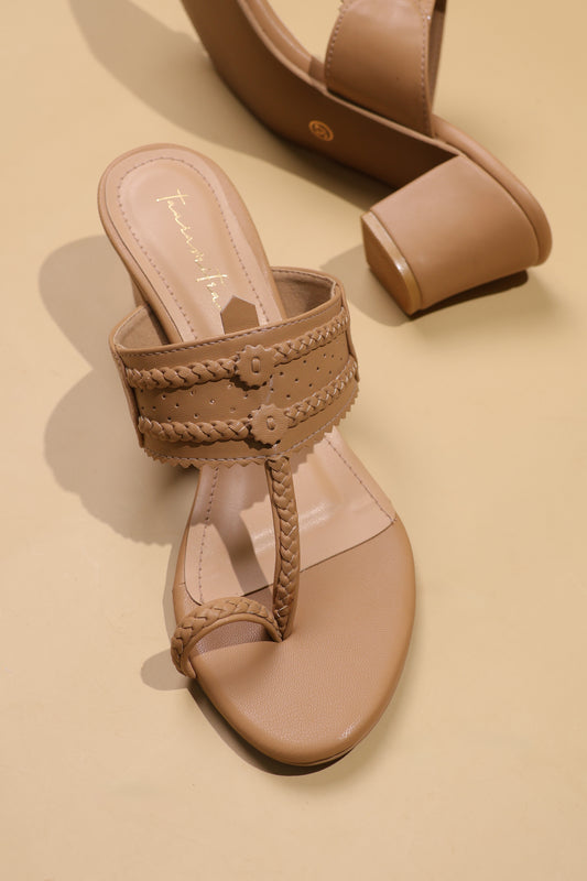 Avni Kohlapuri block heels in Beige