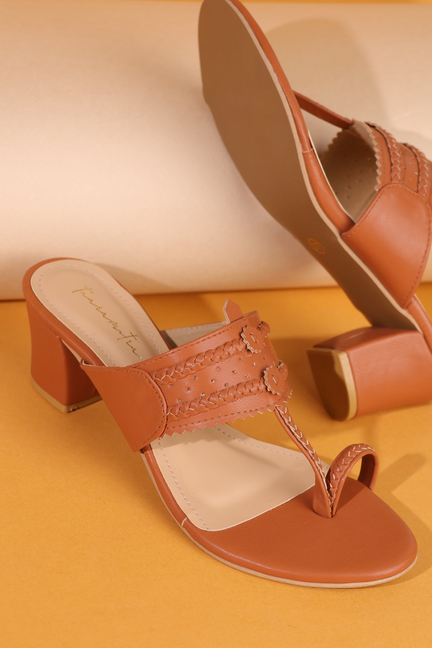 Avni Kohlapuri block heels in Dark tan