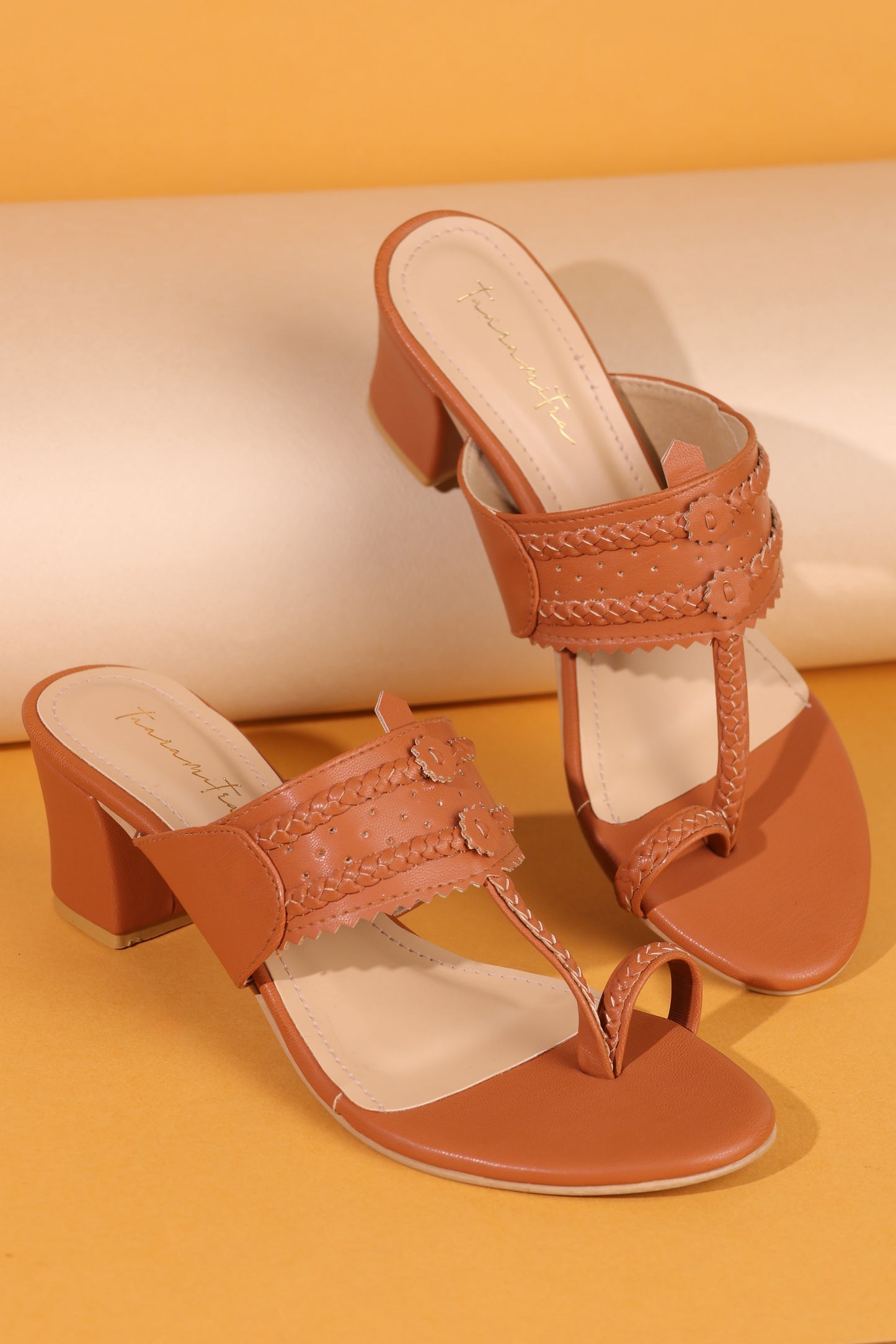 Avni Kohlapuri block heels in Dark tan