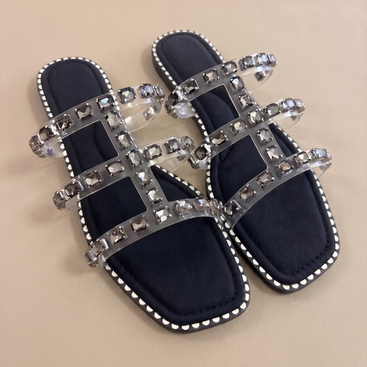 Noor crystal sliders in black