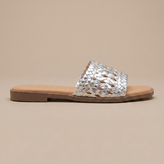 Zara woven sliders in silver