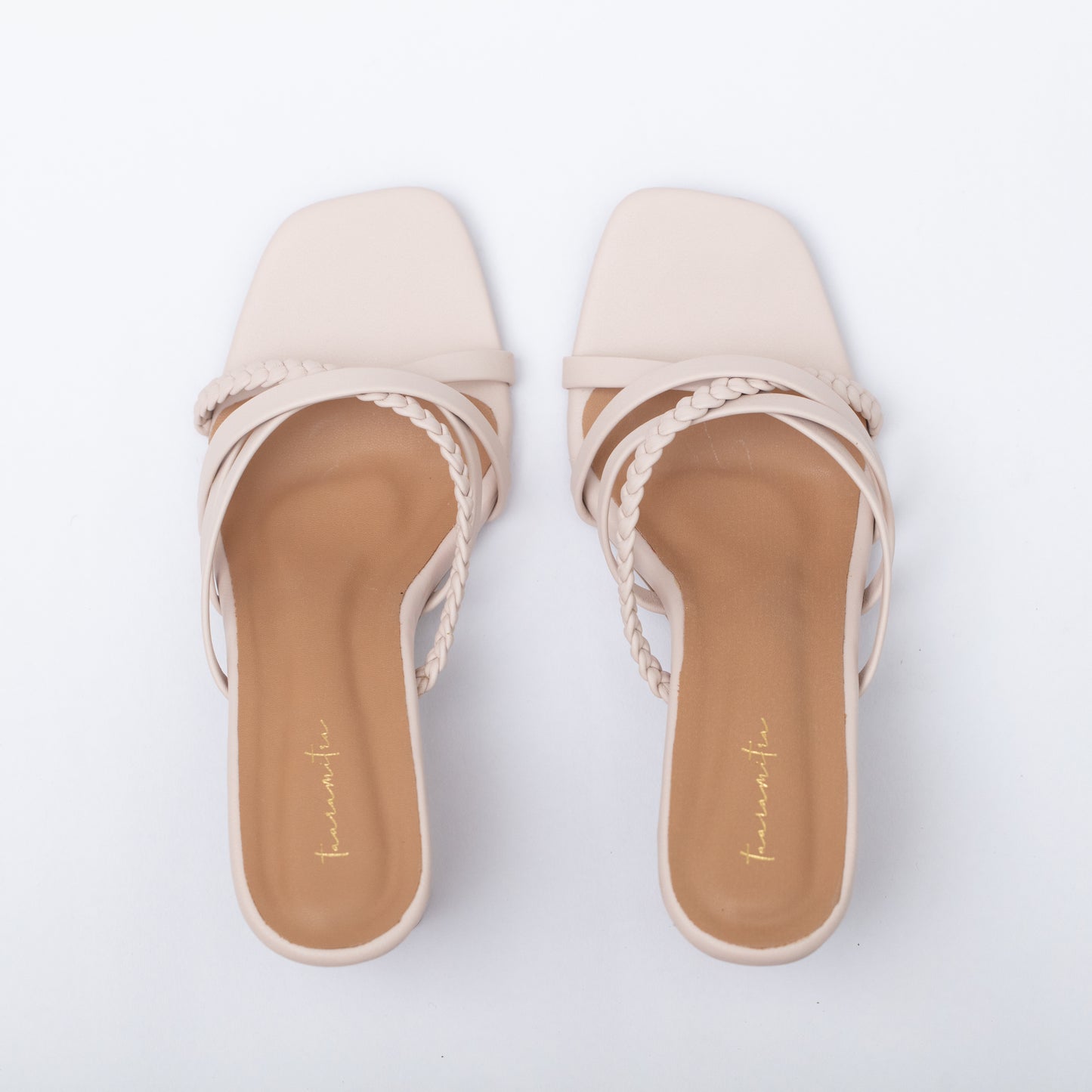 Frances strappy block heels in Nude