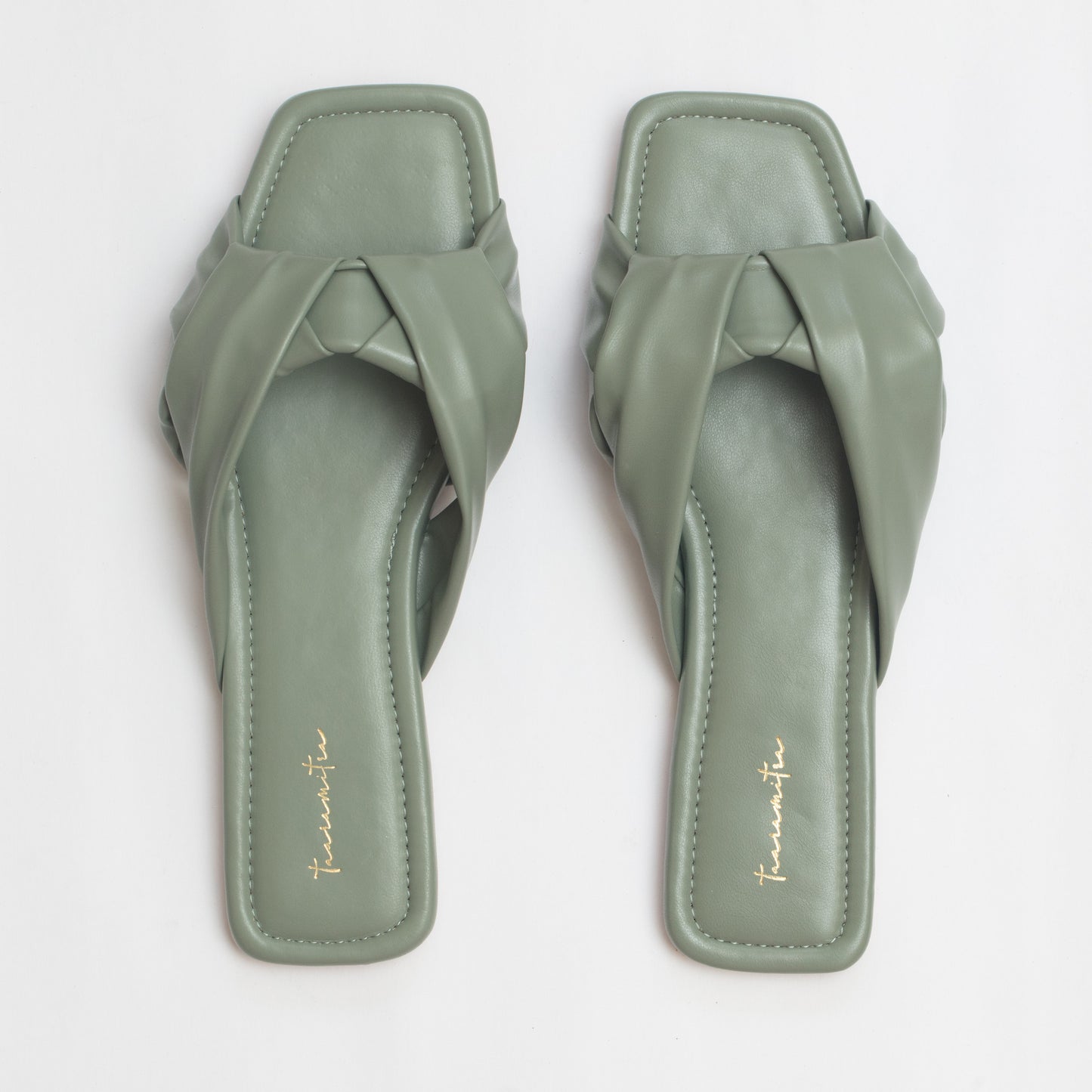 Knotted slider flats in Green