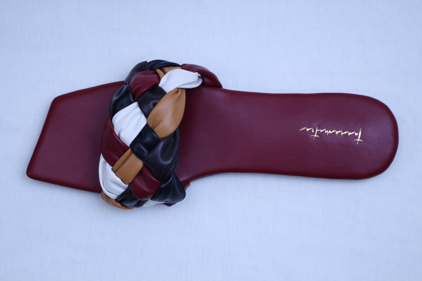 Multicolor woven slider flats in Maroon