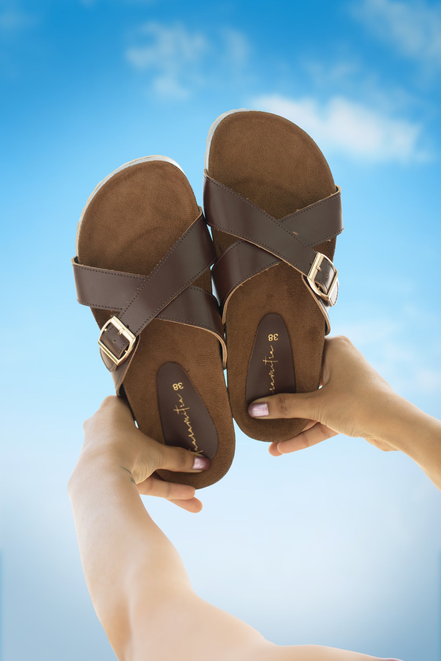 Inaya X-strap flats in brown