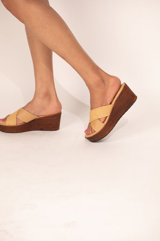 Amaira X-strap wedges in Beige