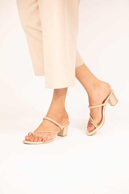 Zuri embellished block heels in gold