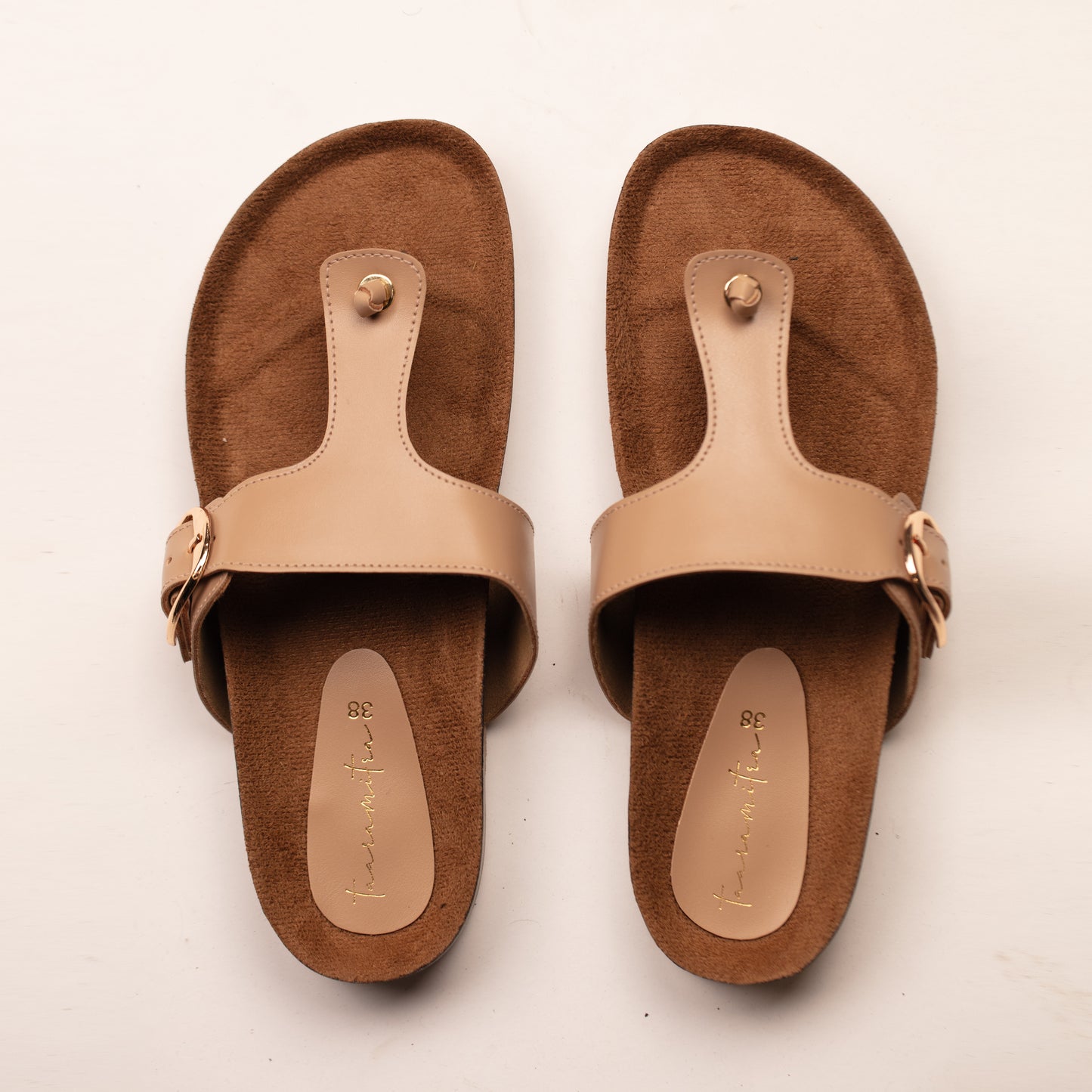 Advika T-strap flats in beige