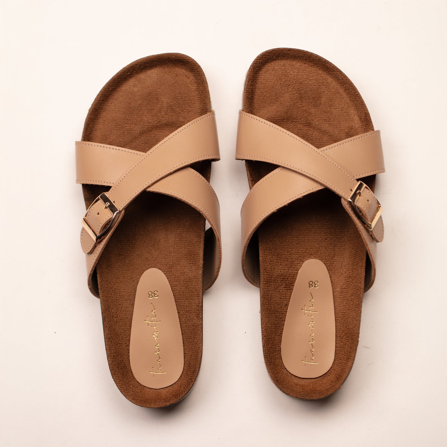 Inaya X-strap flats in beige
