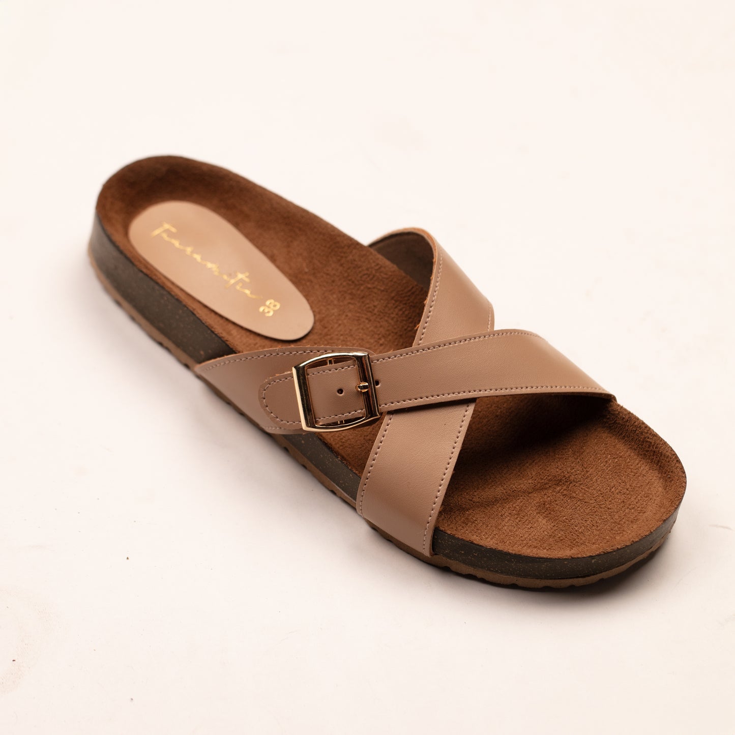 Inaya X-strap flats in beige