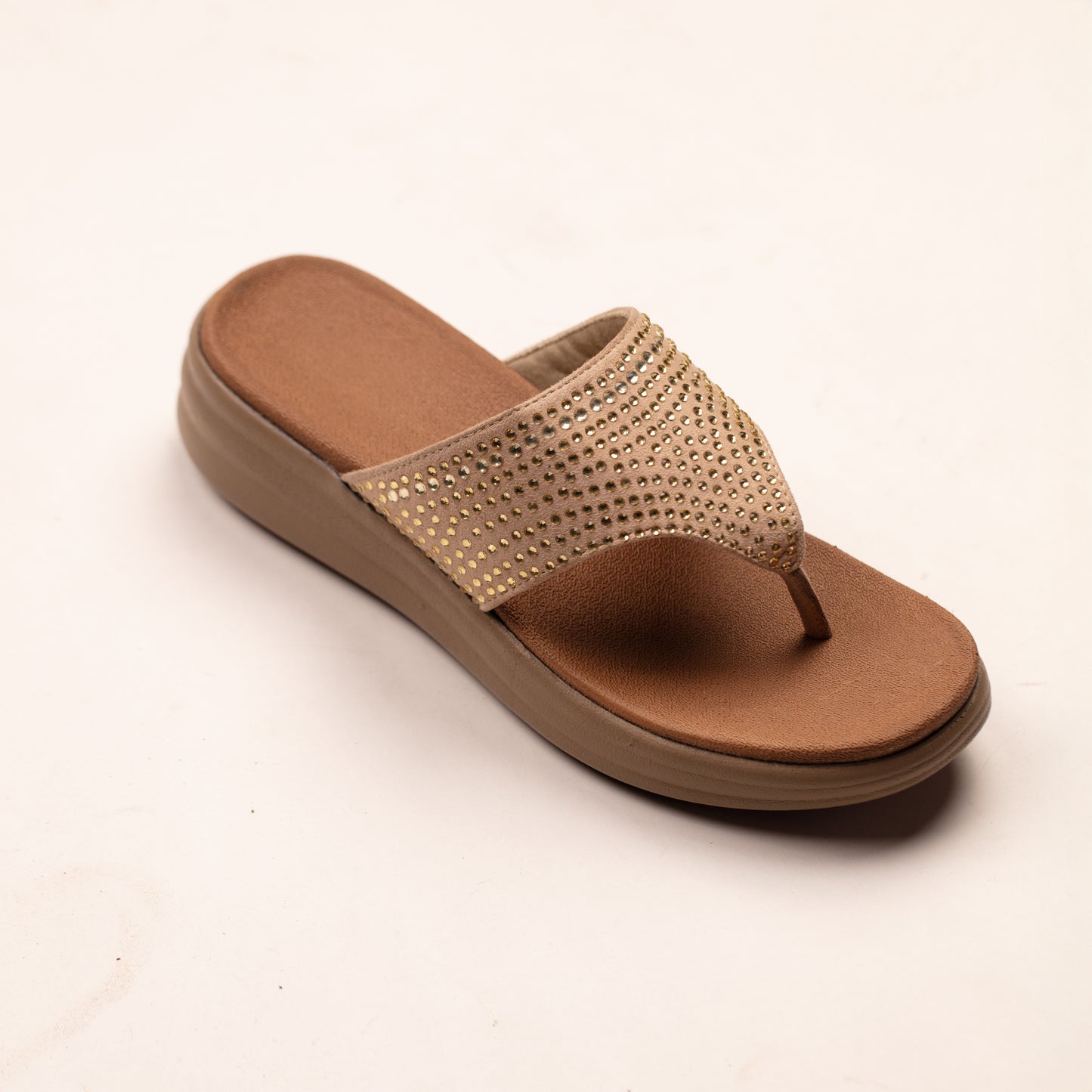 Tanvi V-strap comfort flats in beige