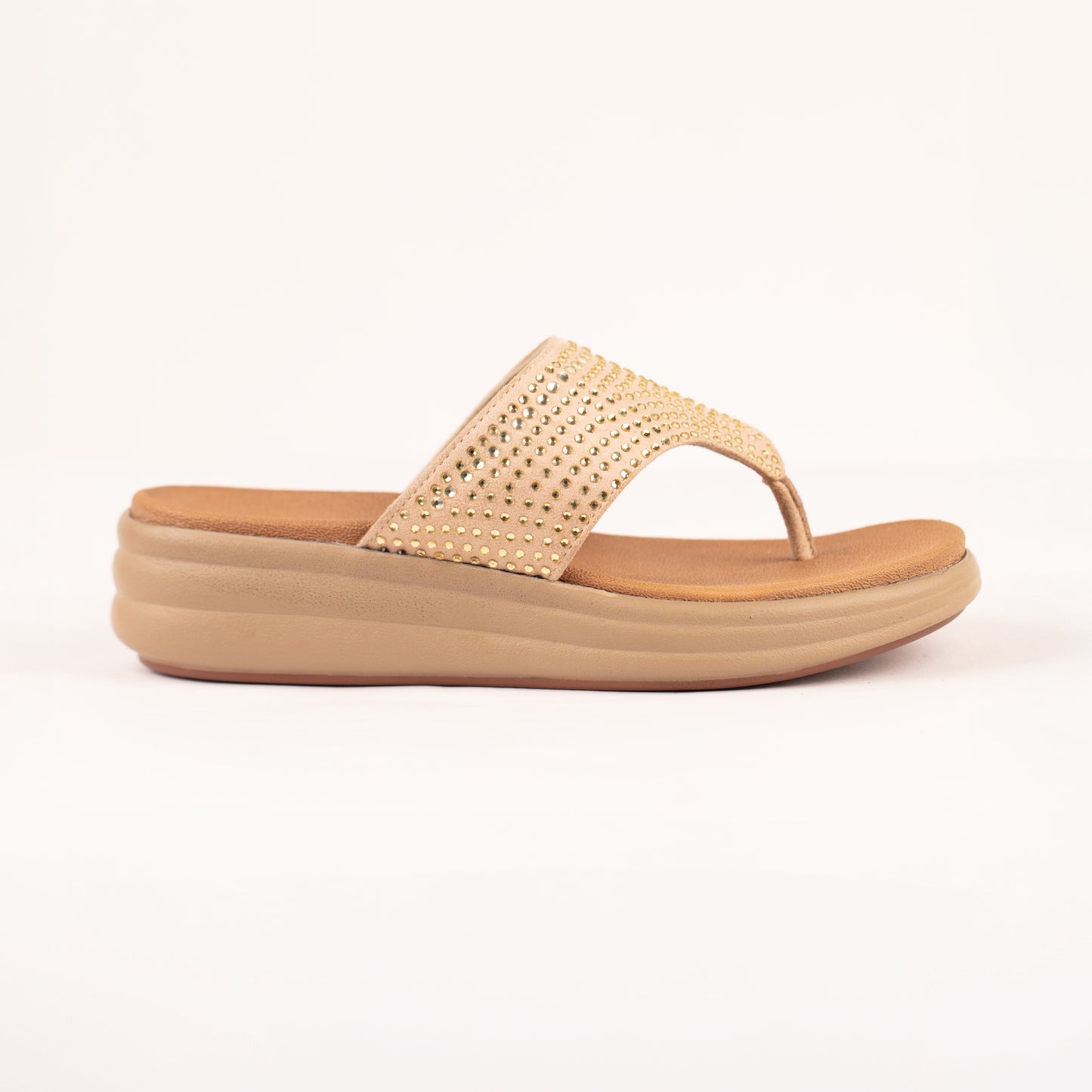 Tanvi V-strap comfort flats in beige