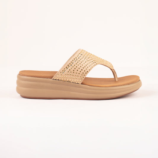 Tanvi V-strap comfort flats in beige