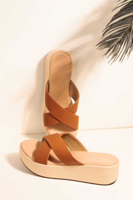 Maya x-strap wedges in Tan