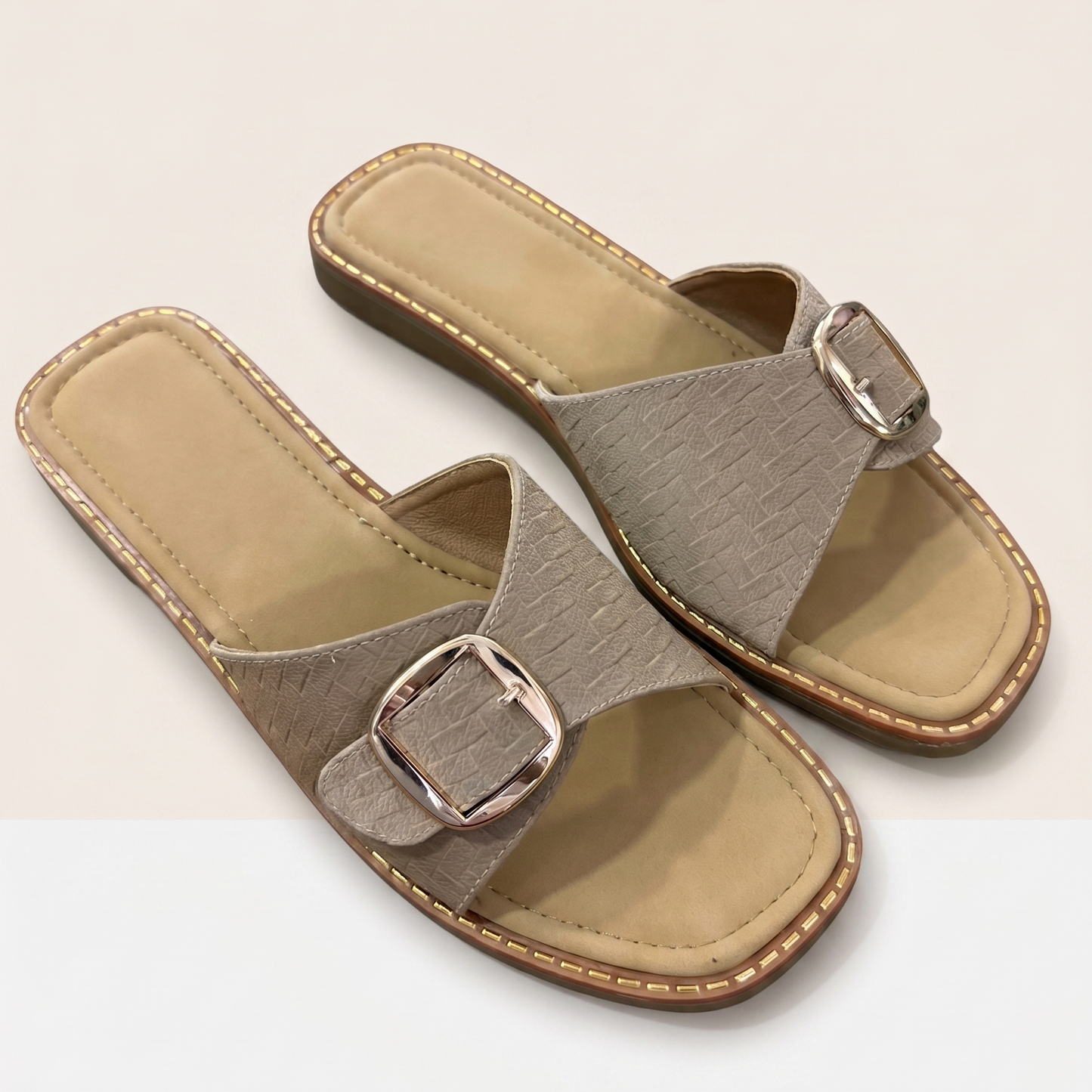 Aashna buckled sliders in beige