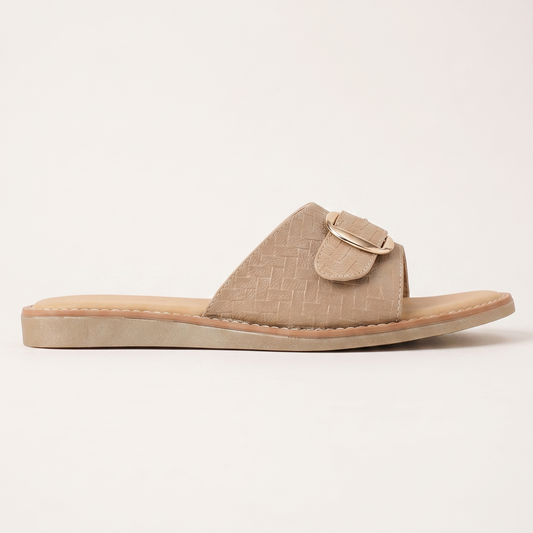 Aashna buckled sliders in beige