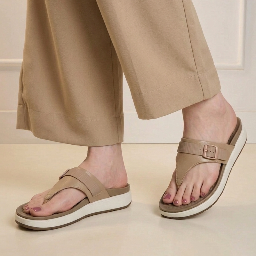 Ananya comfort V-strap flats in Beige