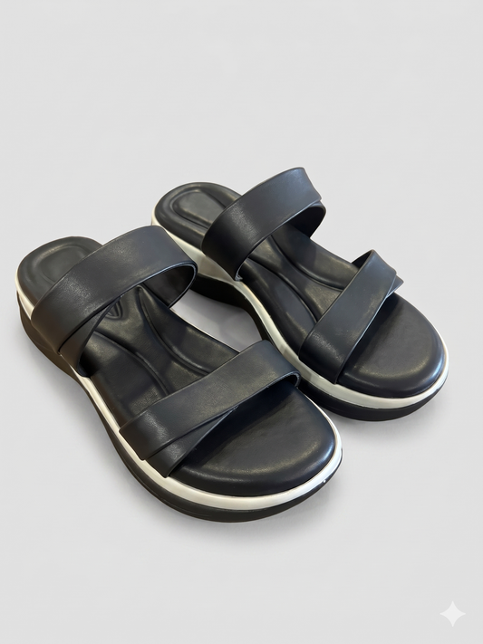 Meera two strap wedges in black