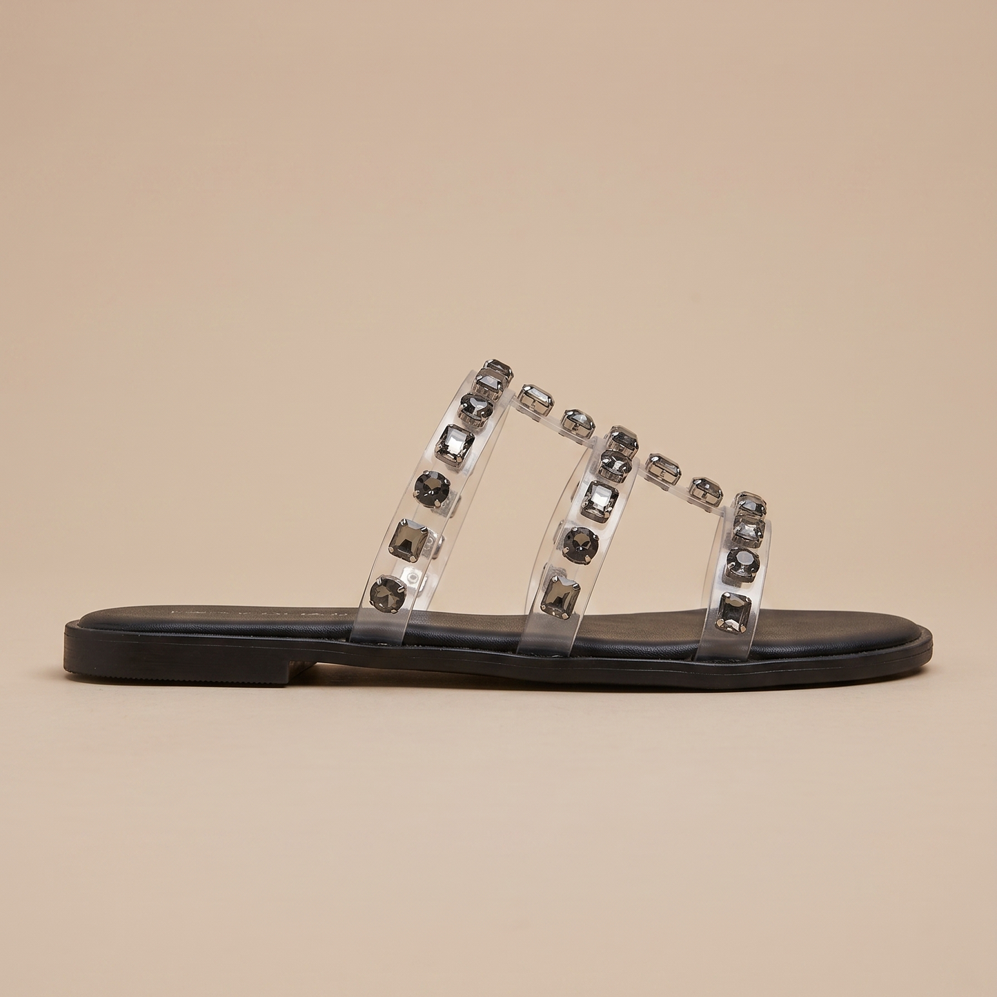 Noor crystal sliders in black