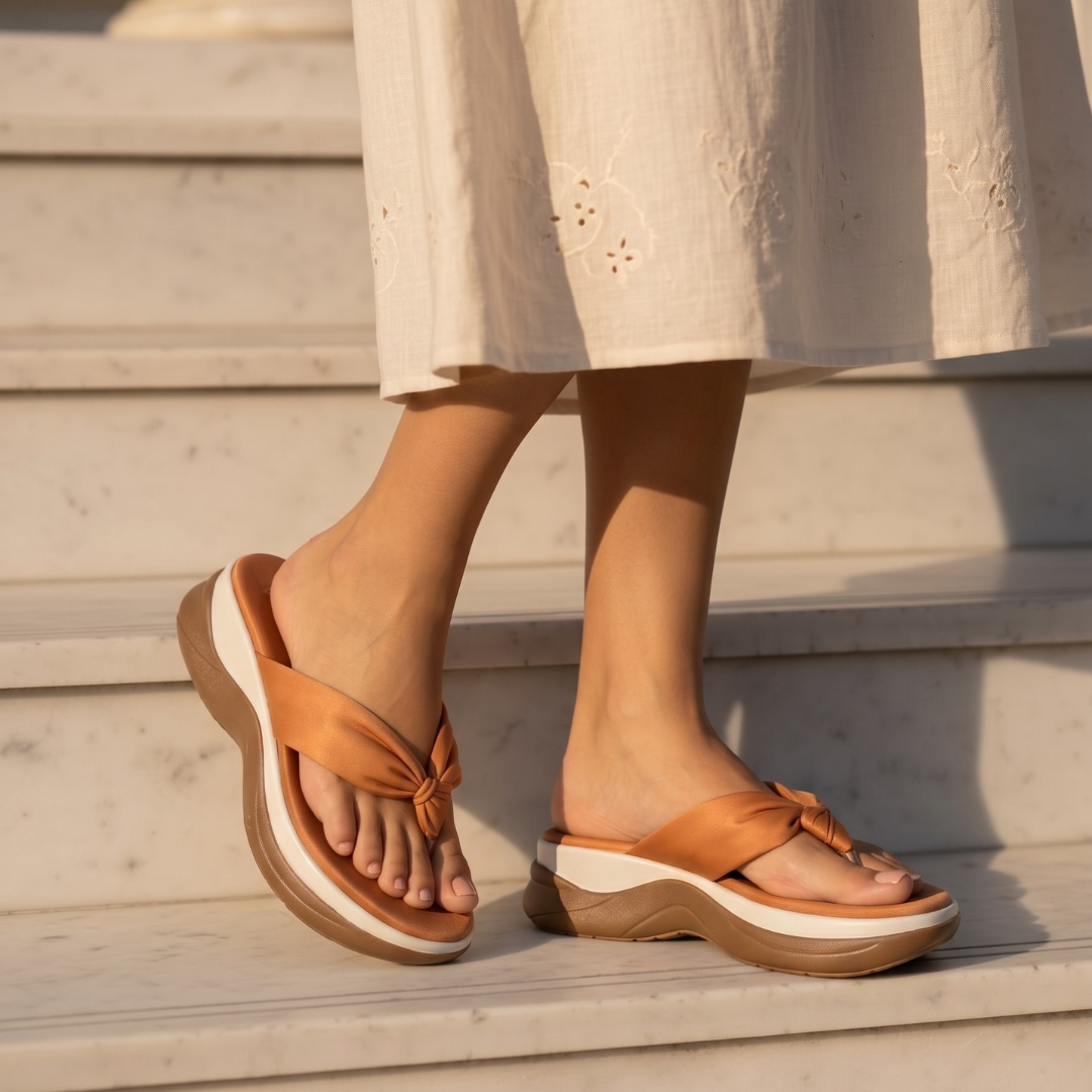 Sasha V-strap wedges in dark tan