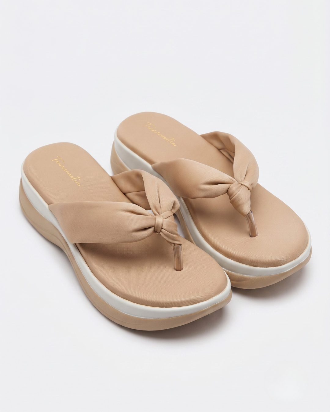 Sasha V-strap wedges in beige