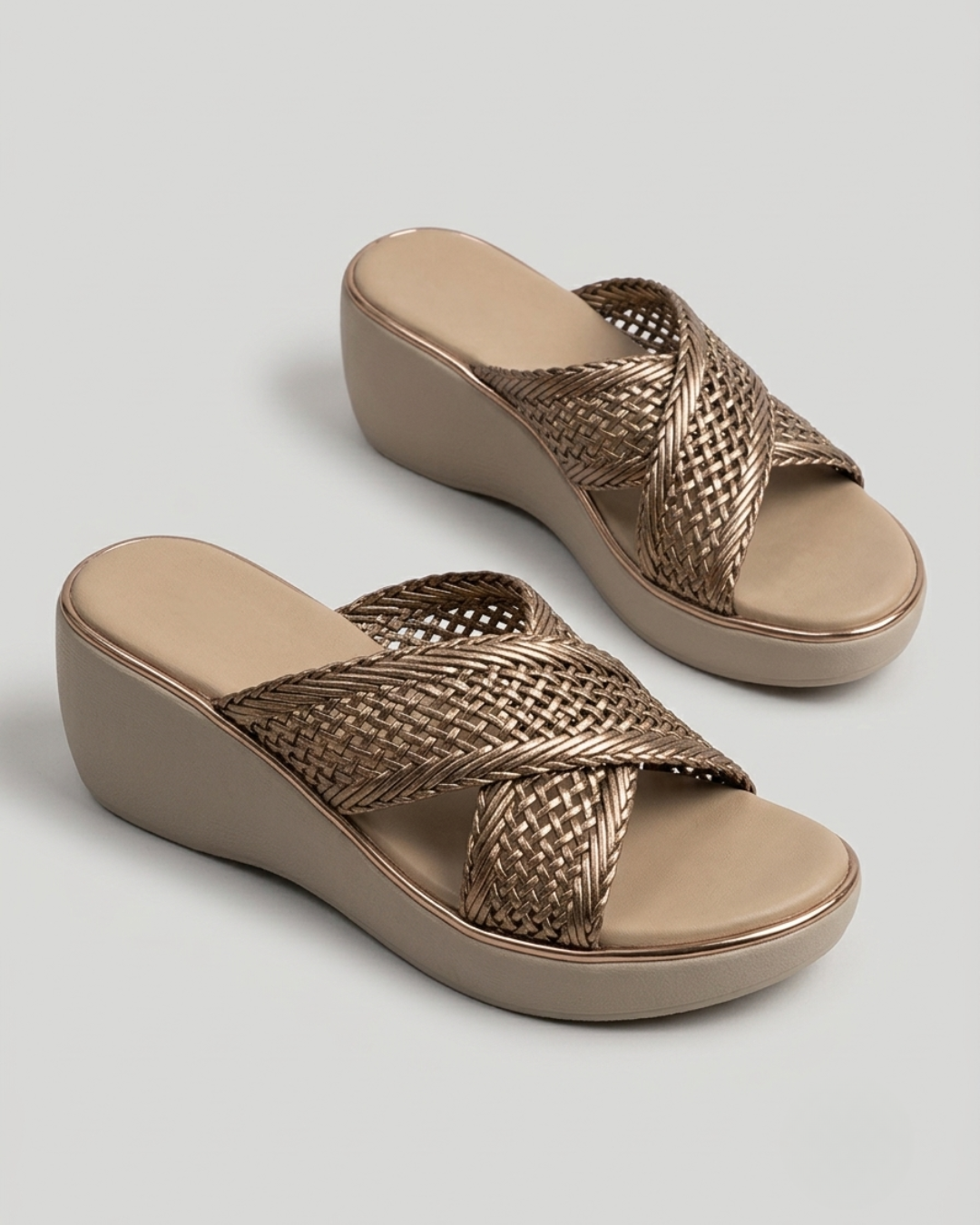 Sagarika X-strap wedges in copper