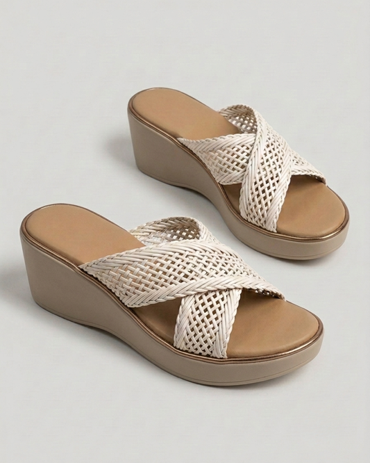 Sagarika X-strap wedges in white