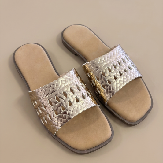 Zara woven sliders in gold